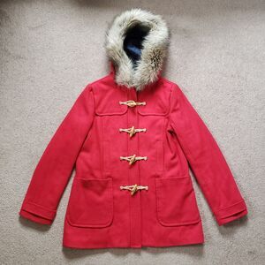 American Eagle Outfitters Parka Coat Jacket Wool Blend Hooded Toggle Zip Red L